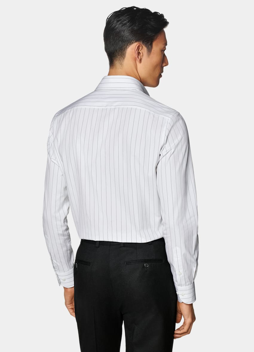 SUITSUPPLY Egyptian Cotton by Thomas Mason, Italy White Striped Point Collar Tailored Fit Shirt