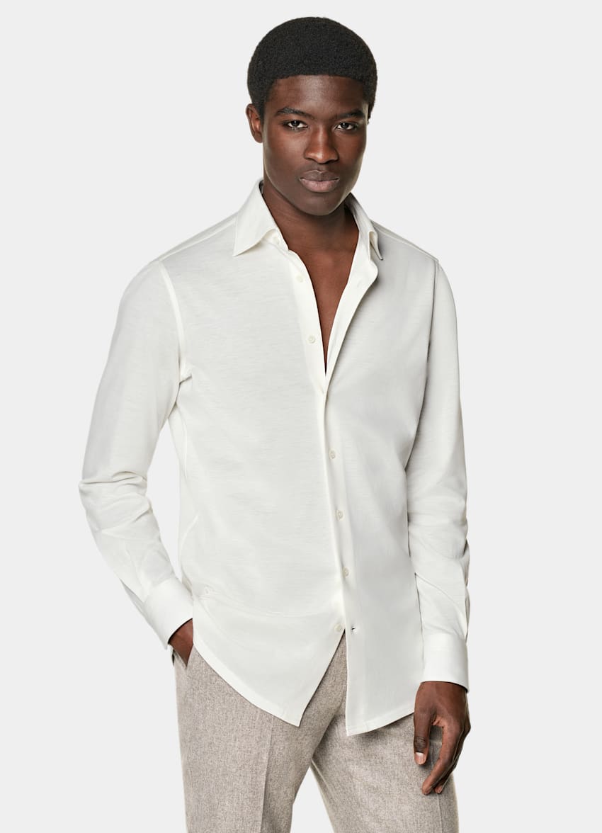 SUITSUPPLY Knitted Egyptian Cotton by Tessilmaglia, Italy Off-White Tailored Fit Shirt