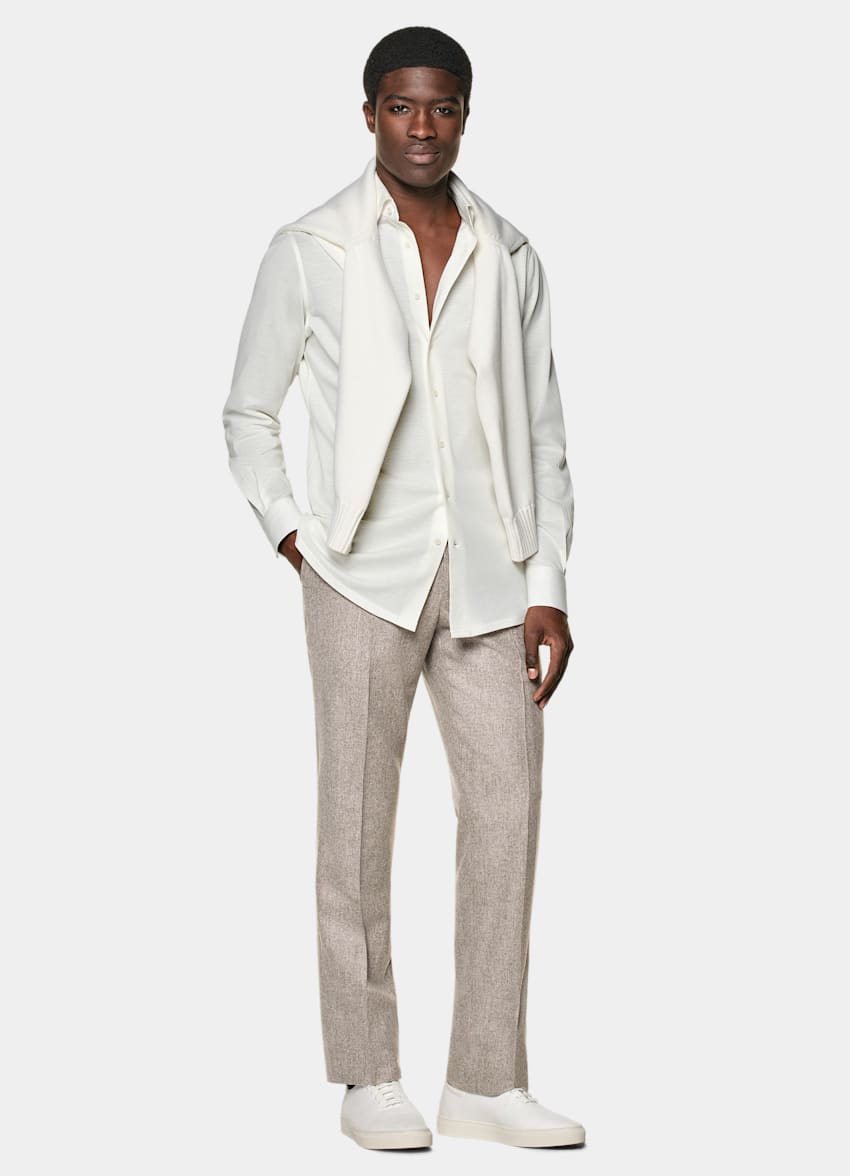 SUITSUPPLY Ägyptische Baumwolle Strickware von Tessilmaglia, Italien Hemd off-white Tailored Fit