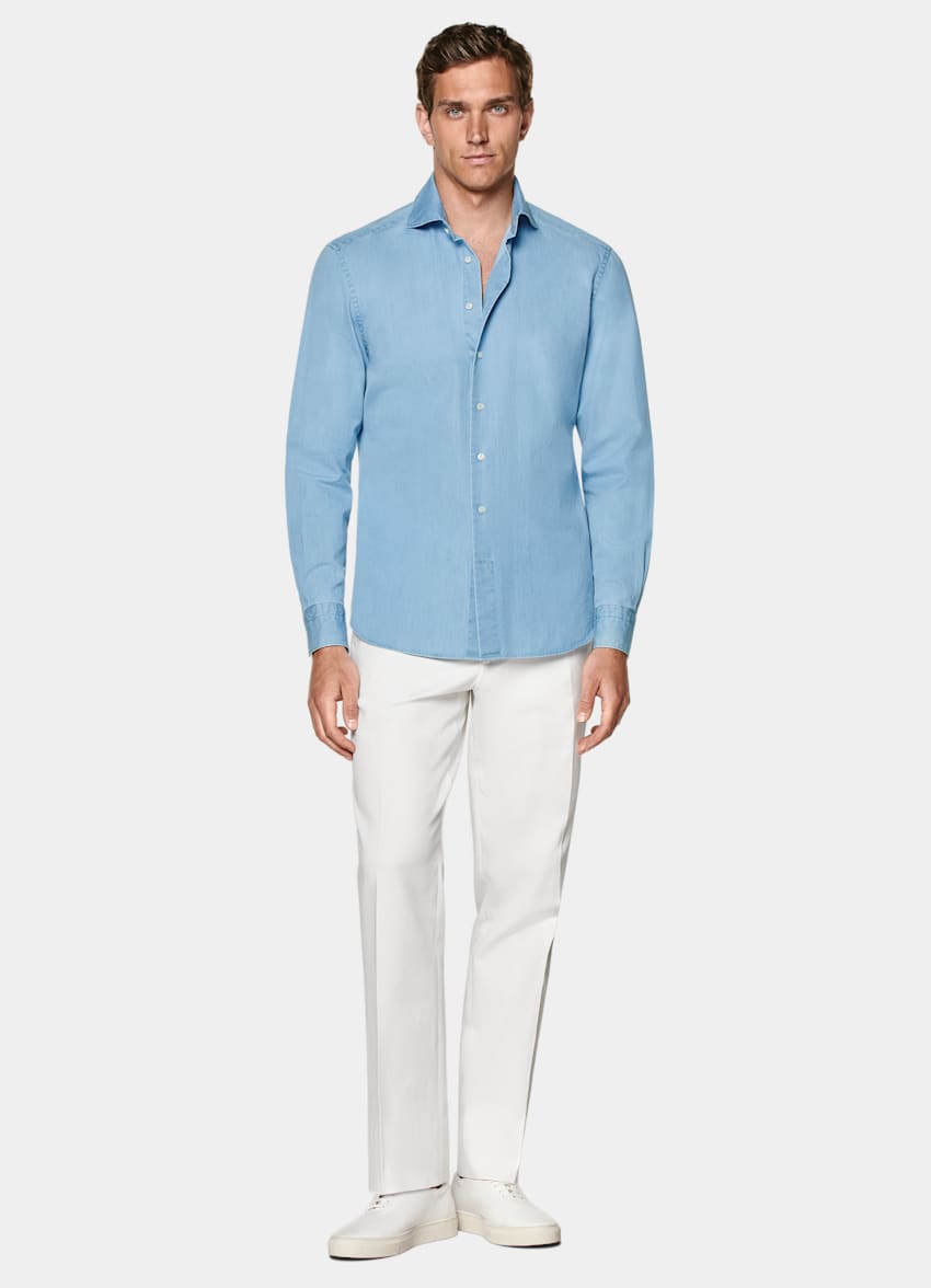 SUITSUPPLY Denim de algodón egipcio de Albiate, Italia Camisa azul claro corte Tailored