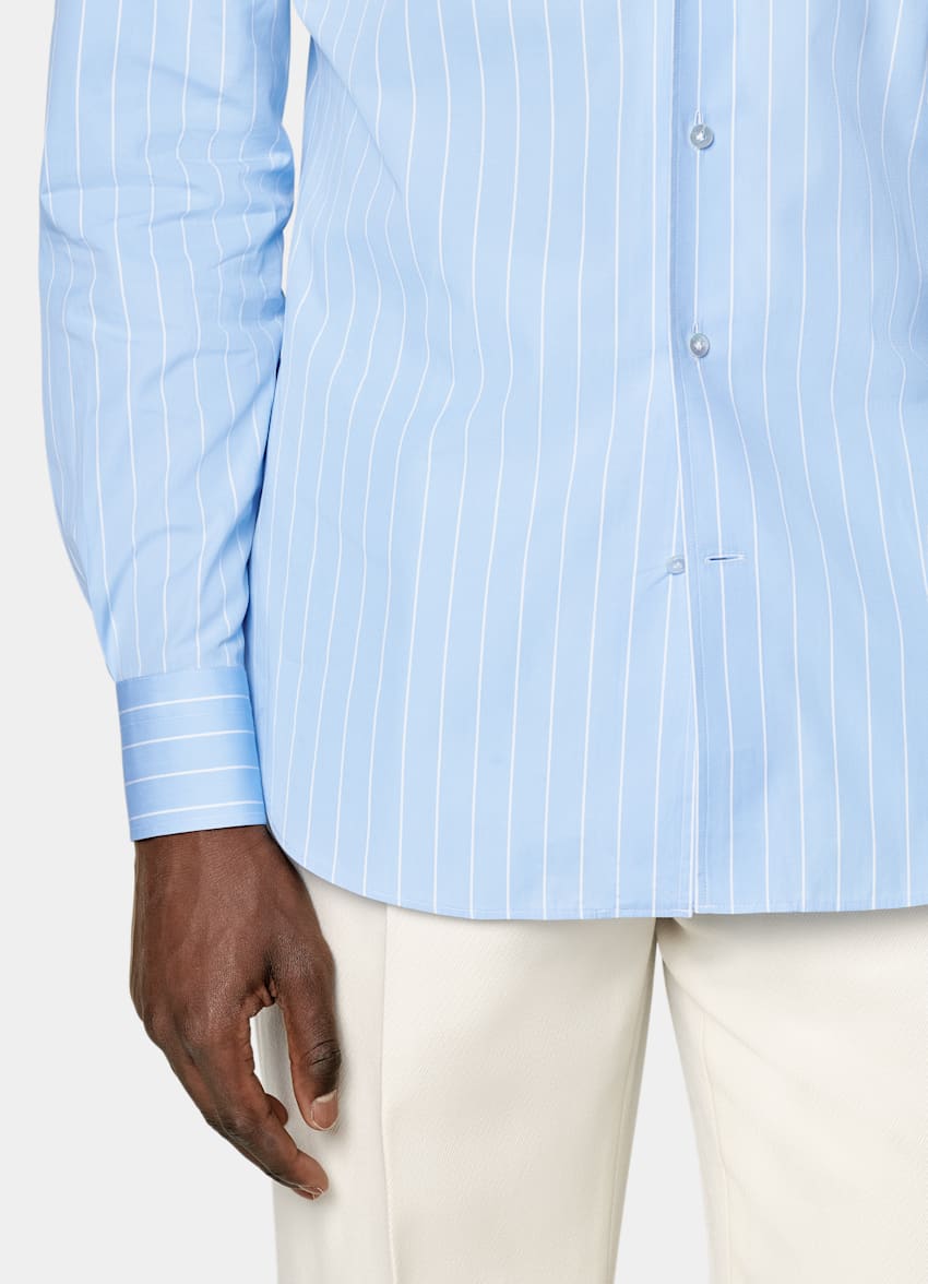 SUITSUPPLY Coton égyptien - Thomas Mason, Italie Chemise coupe Tailored bleu clair à rayures