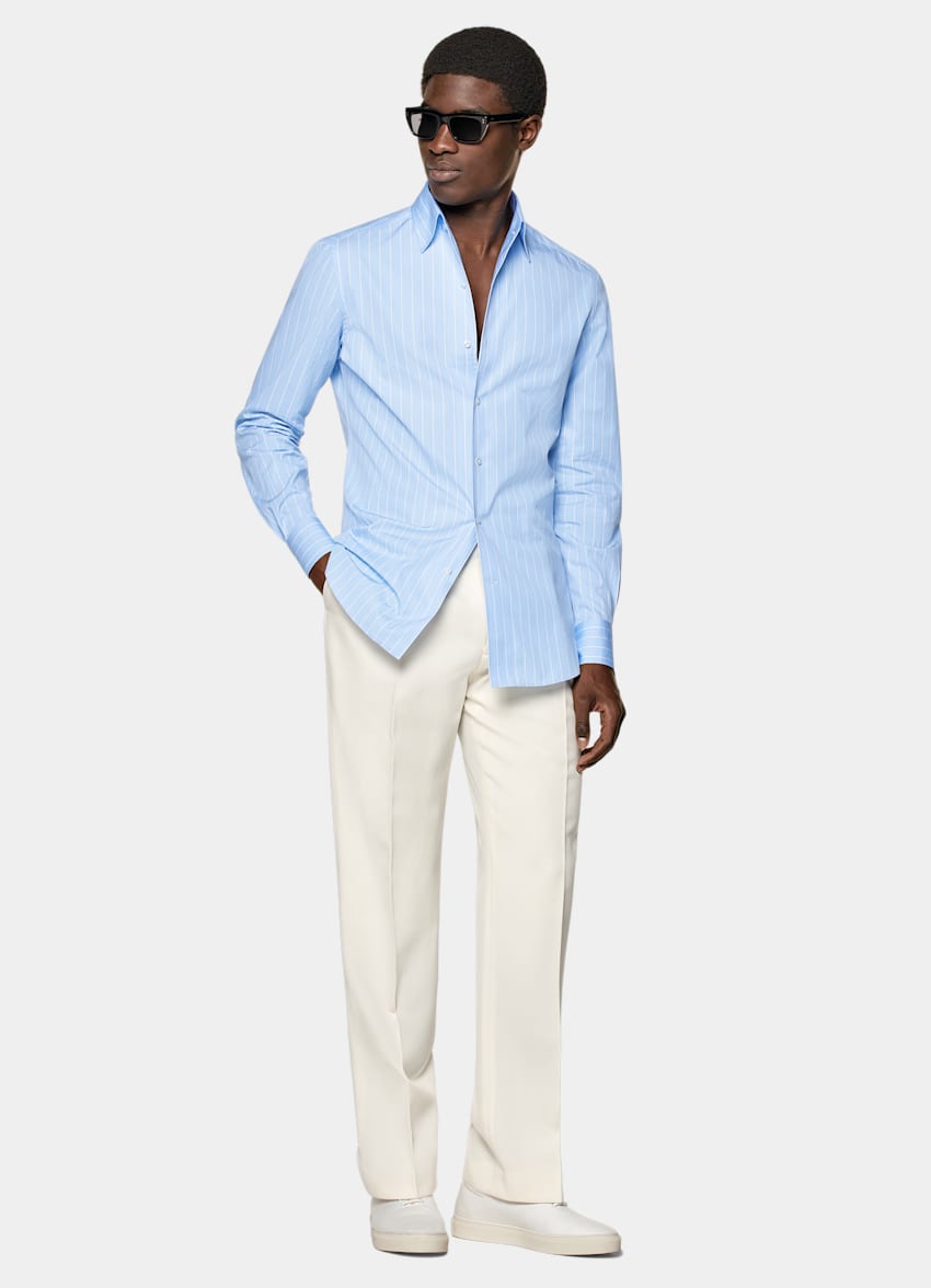 SUITSUPPLY Coton égyptien - Thomas Mason, Italie Chemise coupe Tailored bleu clair à rayures