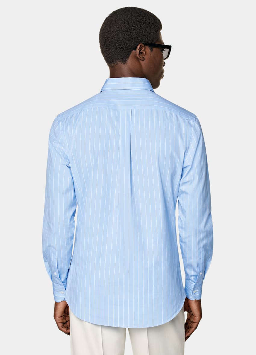 SUITSUPPLY Egyptian Cotton by Thomas Mason, Italy Light Blue Striped Tailored Fit Shirt