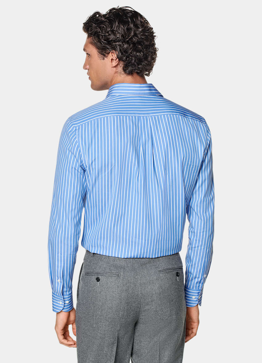 SUITSUPPLY Egyptian Cotton by Thomas Mason, Italy Mid Blue Striped Tailored Fit Shirt