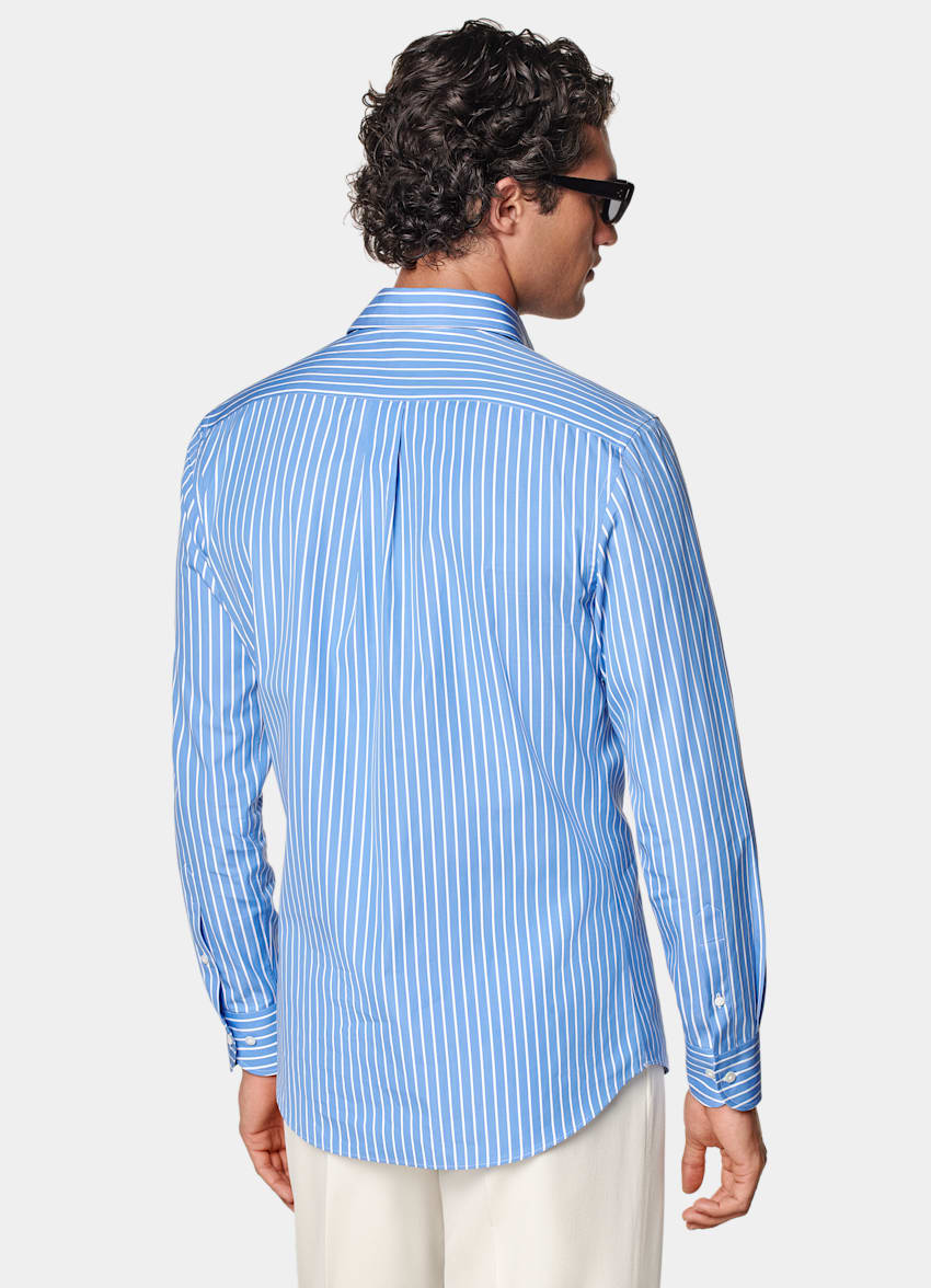 SUITSUPPLY Egyptian Cotton by Thomas Mason, Italy Mid Blue Striped Tailored Fit Shirt