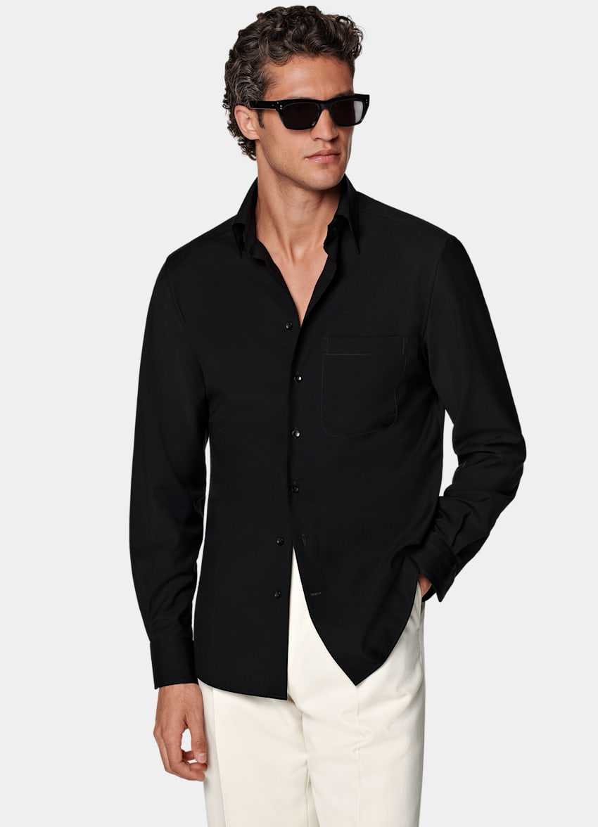 SUITSUPPLY Pure Wool by Reda, Italy Black Tailored Fit Shirt