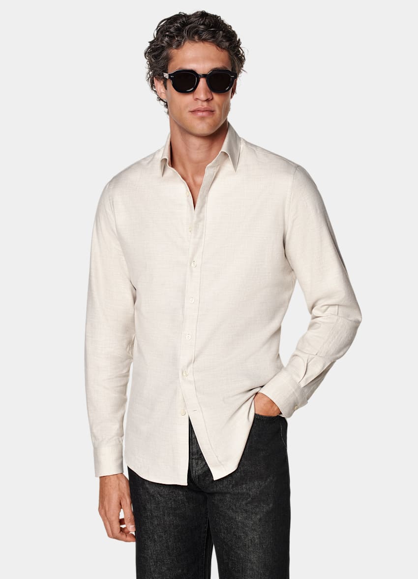 SUITSUPPLY Flanelle de coton égyptien - Beste, Italie Chemise coupe Tailored sable