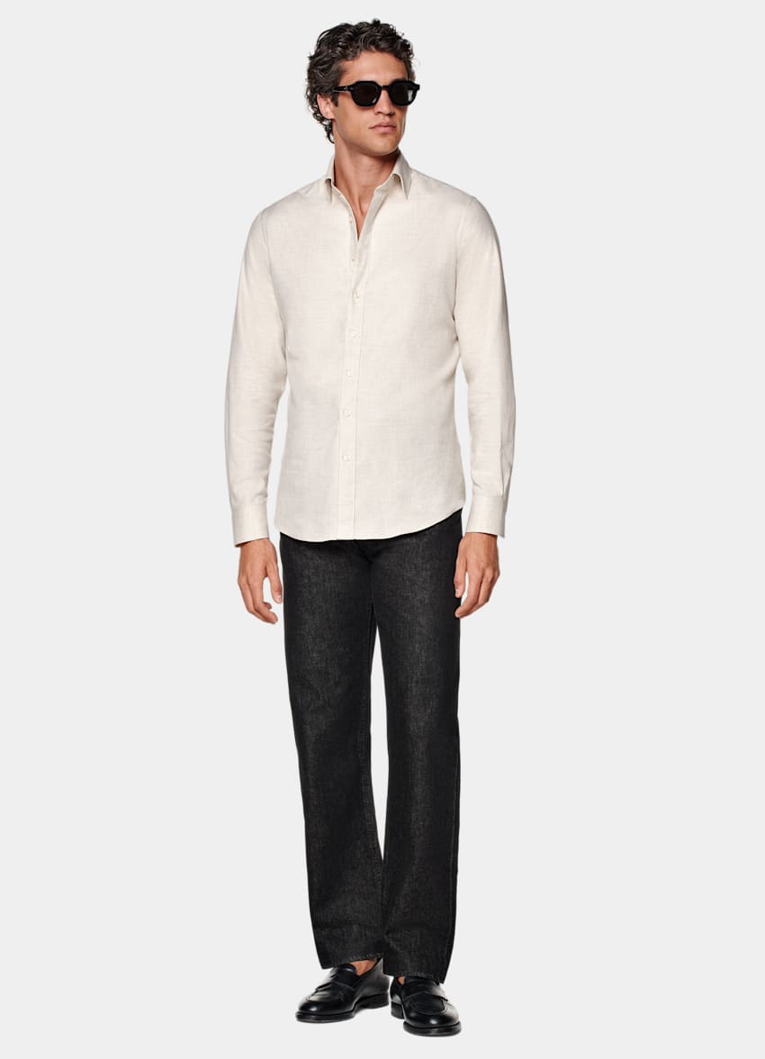 SUITSUPPLY Flanelle de coton égyptien - Beste, Italie Chemise coupe Tailored sable