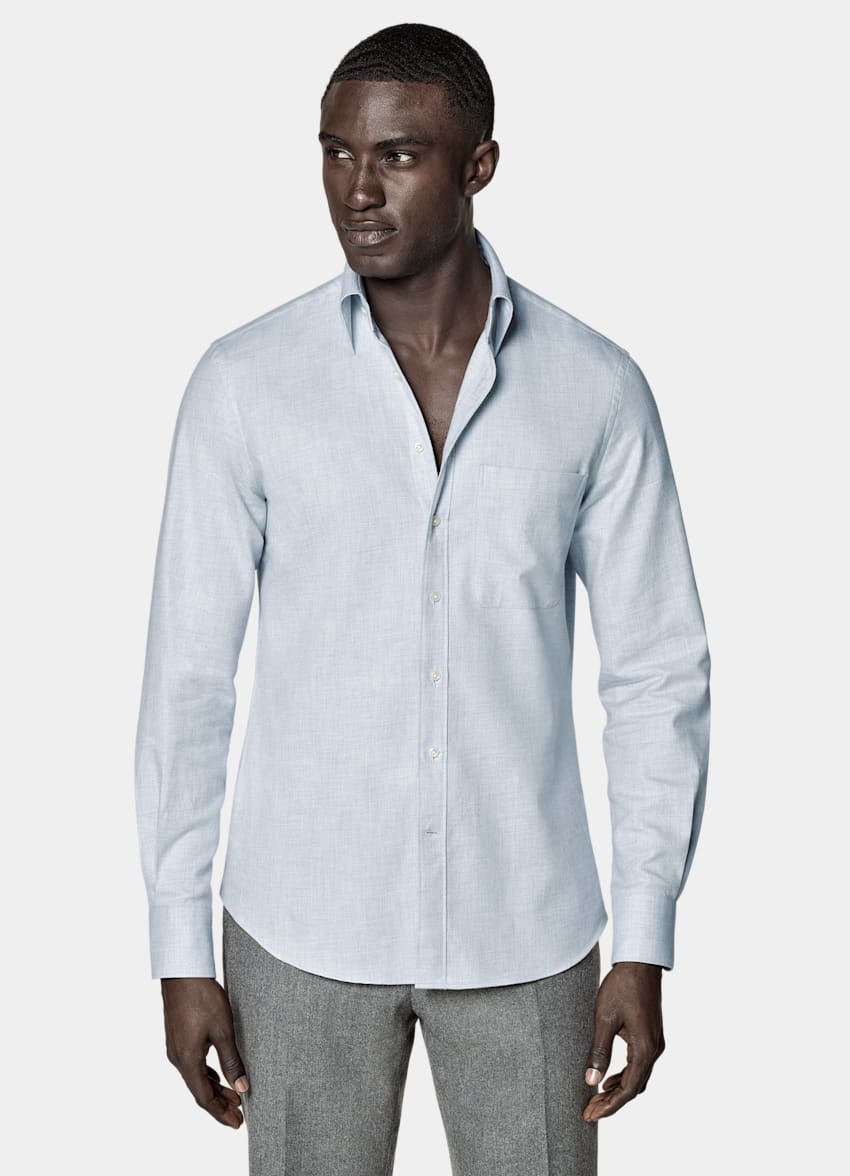 SUITSUPPLY Flanelle de coton égyptien - Beste, Italie Chemise coupe tailored bleu clair