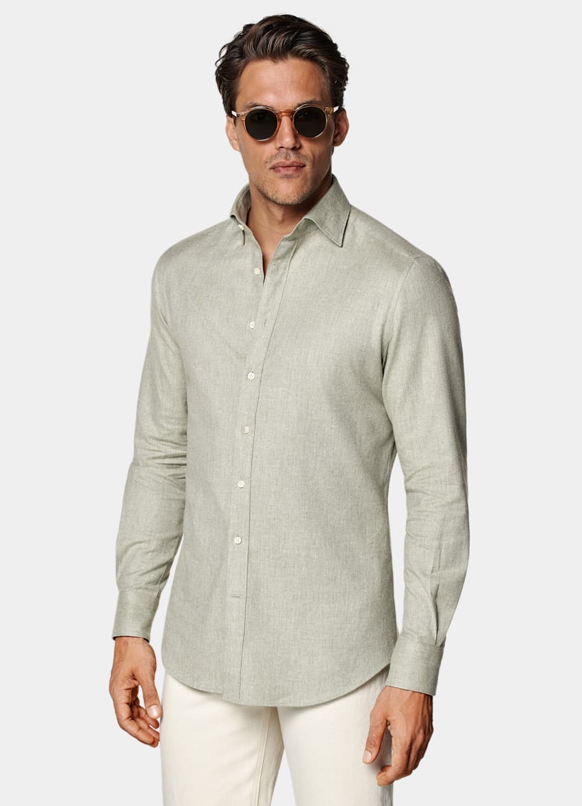 SUITSUPPLY Flanelle de coton égyptien - Beste, Italie Chemise coupe Tailored vert clair