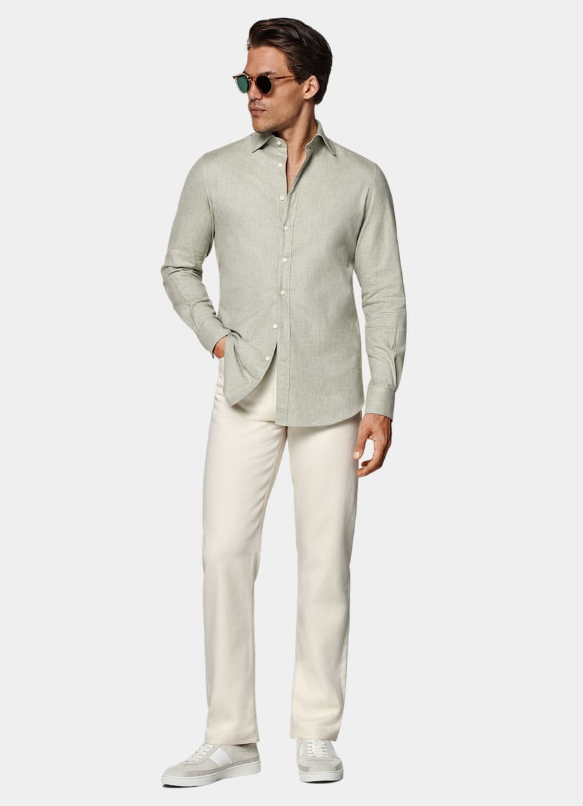 SUITSUPPLY Flanelle de coton égyptien - Beste, Italie Chemise coupe Tailored vert clair