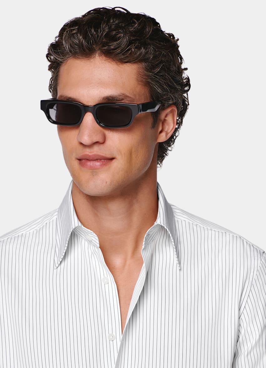 SUITSUPPLY Algodón egipcio de Thomas Mason, Italia Camisa blanca a rayas con cuello en punta