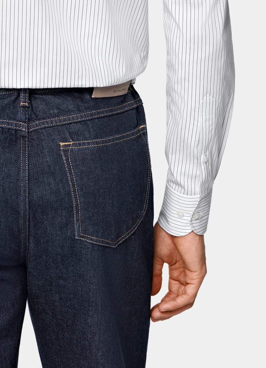 SUITSUPPLY Algodón egipcio de Thomas Mason, Italia Camisa blanca a rayas con cuello en punta