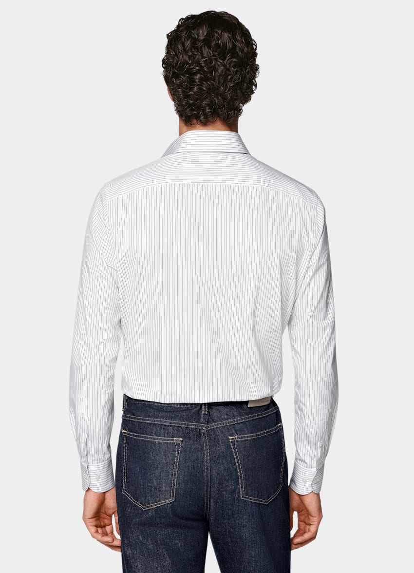 SUITSUPPLY Algodón egipcio de Thomas Mason, Italia Camisa blanca a rayas con cuello en punta