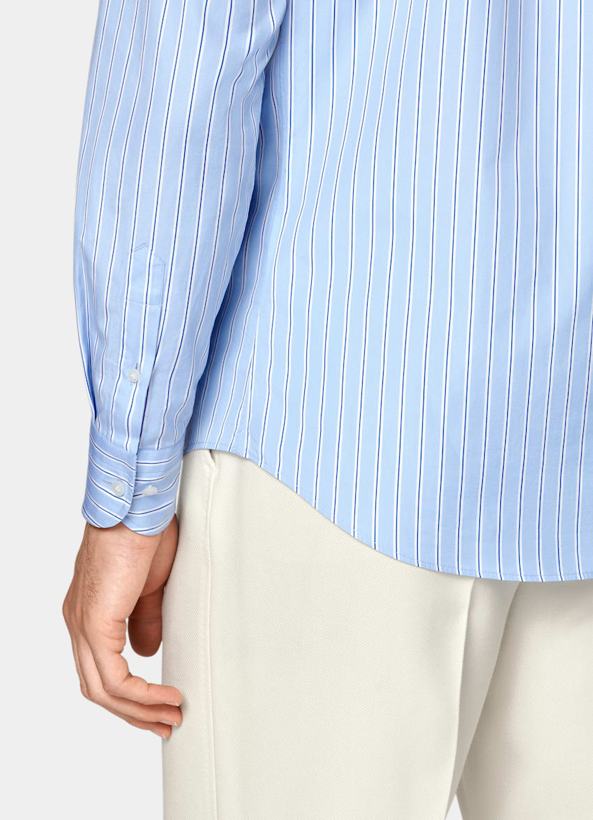 SUITSUPPLY Egyptian Cotton by Thomas Mason, Italy Blue Striped Point Collar Shirt