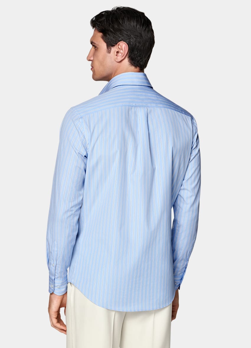SUITSUPPLY Egyptian Cotton by Thomas Mason, Italy Blue Striped Point Collar Shirt