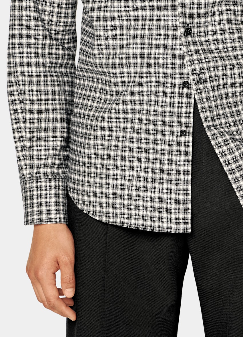 SUITSUPPLY Egyptian Cotton Flannel by Albiate, Italy Black Checked Cotton Flannel Shirt