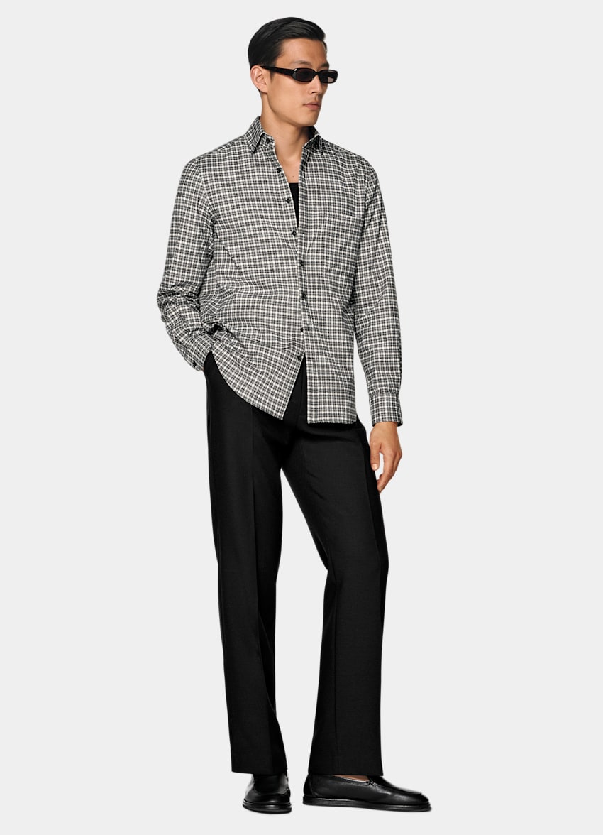 SUITSUPPLY Egyptian Cotton Flannel by Albiate, Italy Black Checked Cotton Flannel Shirt