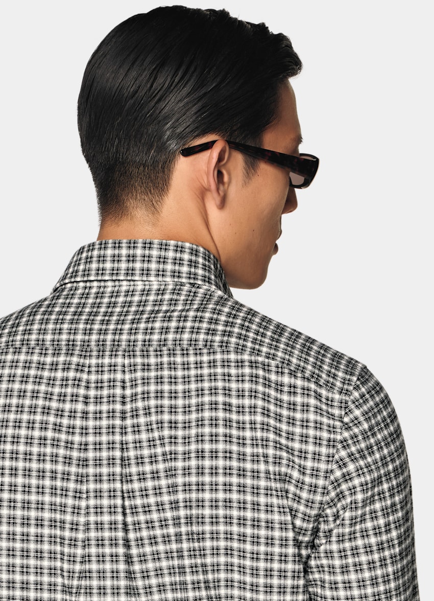 SUITSUPPLY Egyptian Cotton Flannel by Albiate, Italy Black Checked Cotton Flannel Shirt