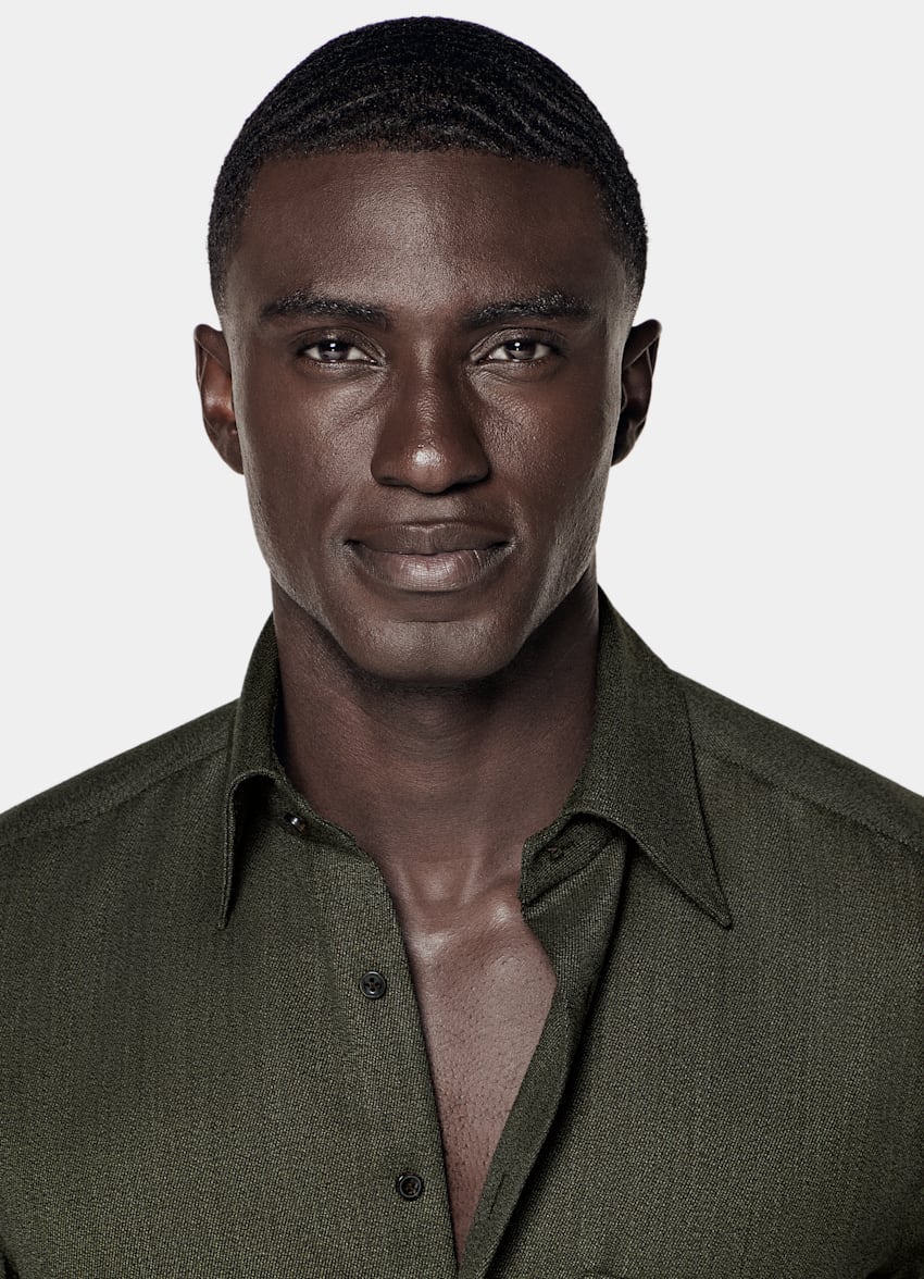 SUITSUPPLY 순수 울, Vitale Barberis Canonico, 이탈리아 그린 울 오버셔츠