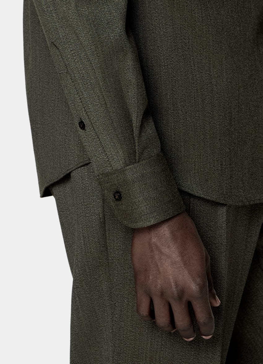 SUITSUPPLY 순수 울, Vitale Barberis Canonico, 이탈리아 그린 울 오버셔츠