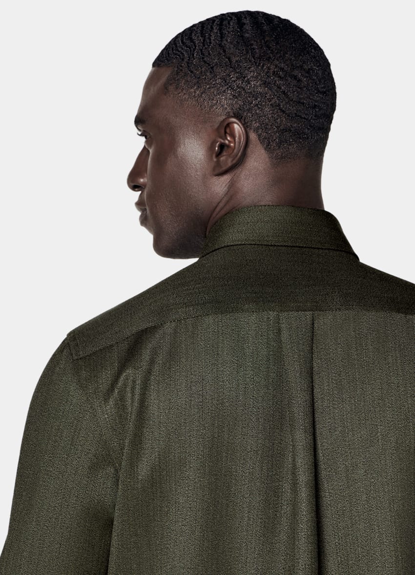 SUITSUPPLY 순수 울, Vitale Barberis Canonico, 이탈리아 그린 울 오버셔츠