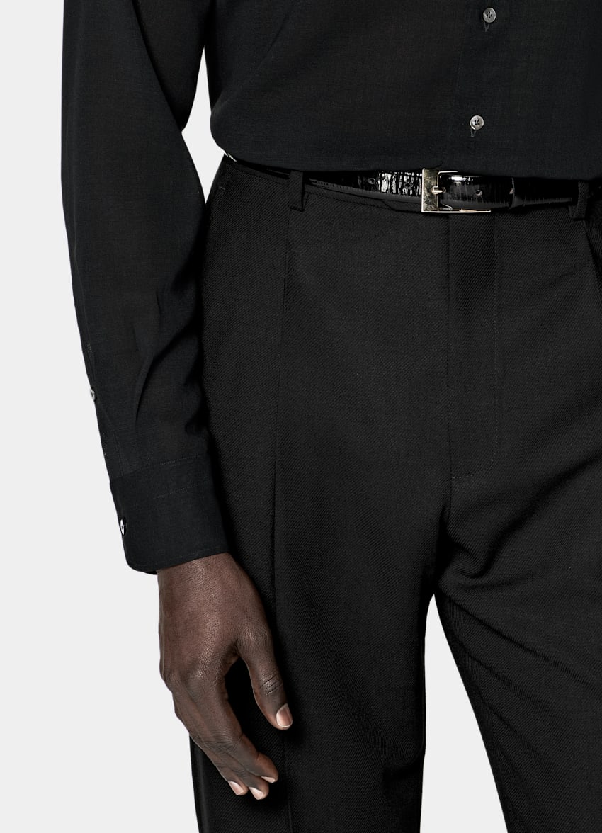 SUITSUPPLY Pure Wool Crepe by Botto Giuseppe, Italy Black Wool Shirt