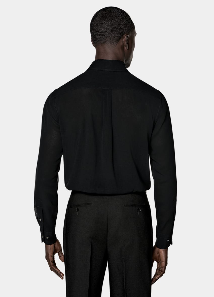 SUITSUPPLY Pure Wool Crepe by Botto Giuseppe, Italy Black Wool Shirt