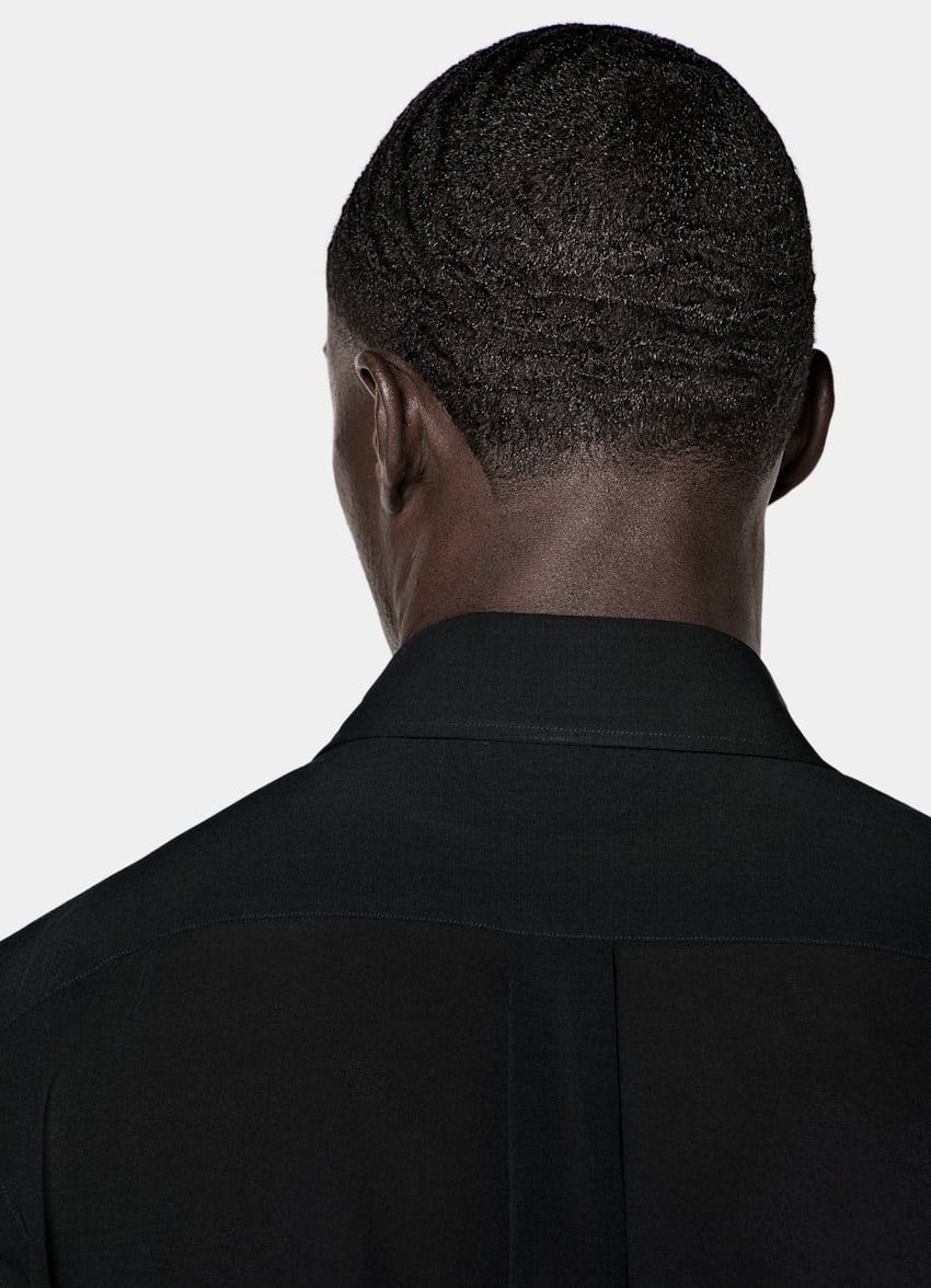 SUITSUPPLY Pure Wool Crepe by Botto Giuseppe, Italy Black Wool Shirt