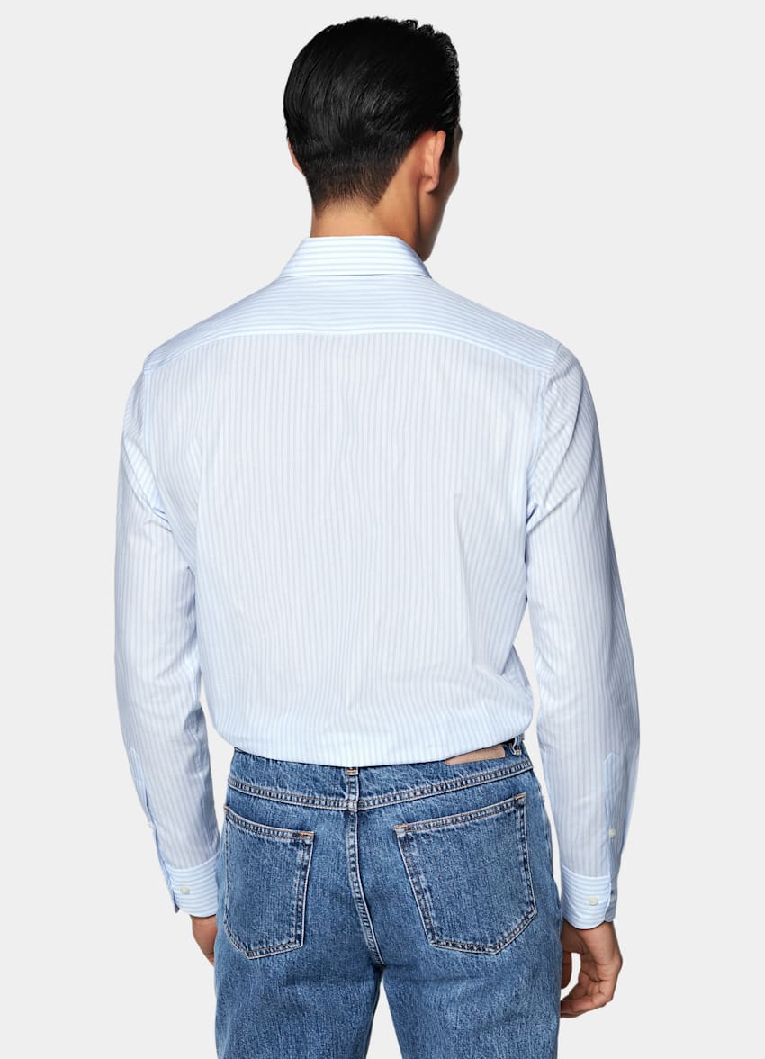 SUITSUPPLY Algodón egipcio de Albini, Italia Camisa azul claro a rayas con cuello italiano