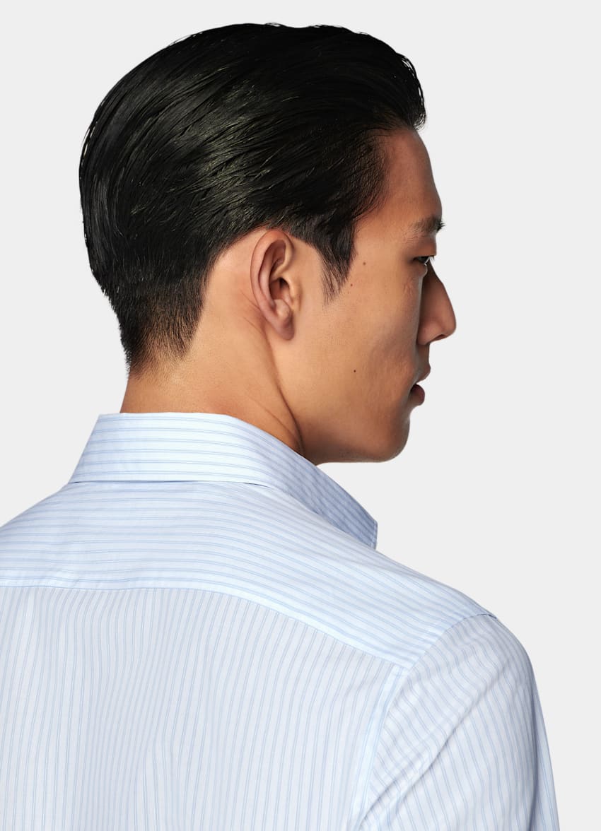 SUITSUPPLY Algodón egipcio de Albini, Italia Camisa azul claro a rayas con cuello italiano