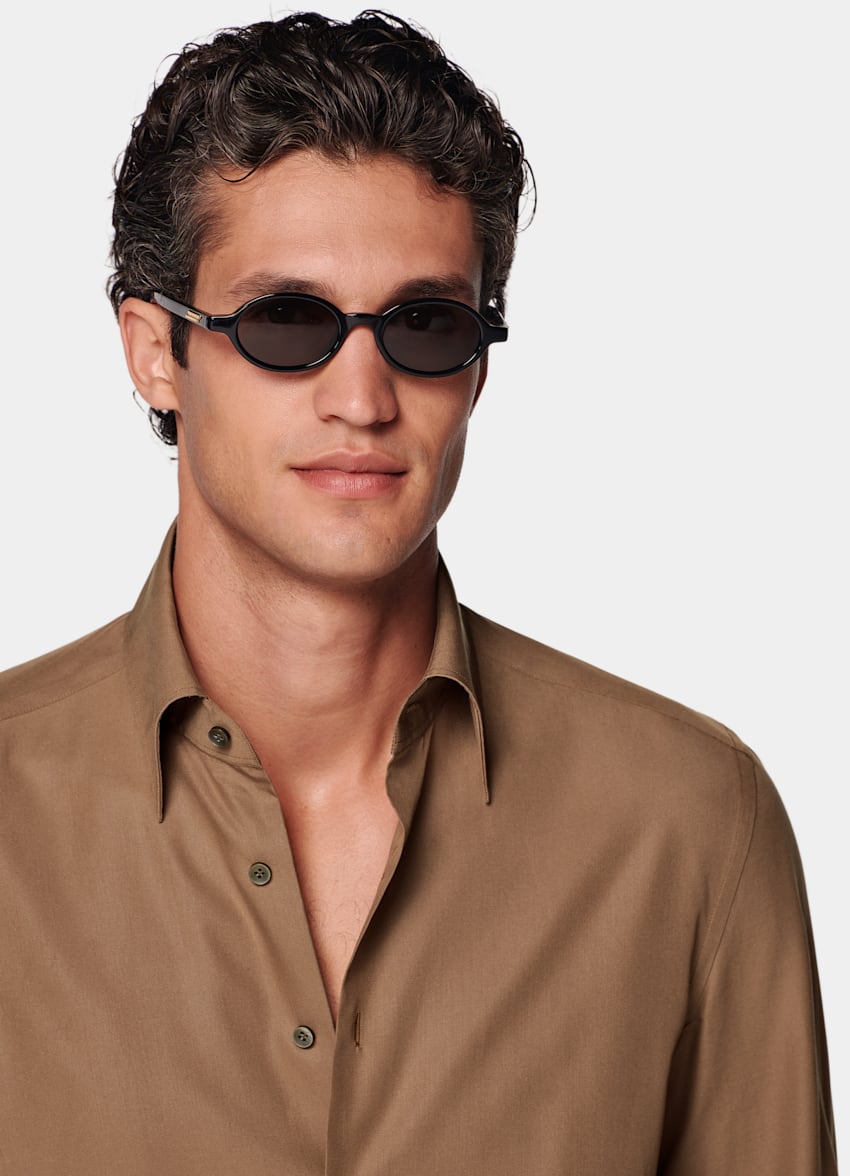 SUITSUPPLY Lyocell by Sidogras, Spain Mid Brown Lyocell Shirt