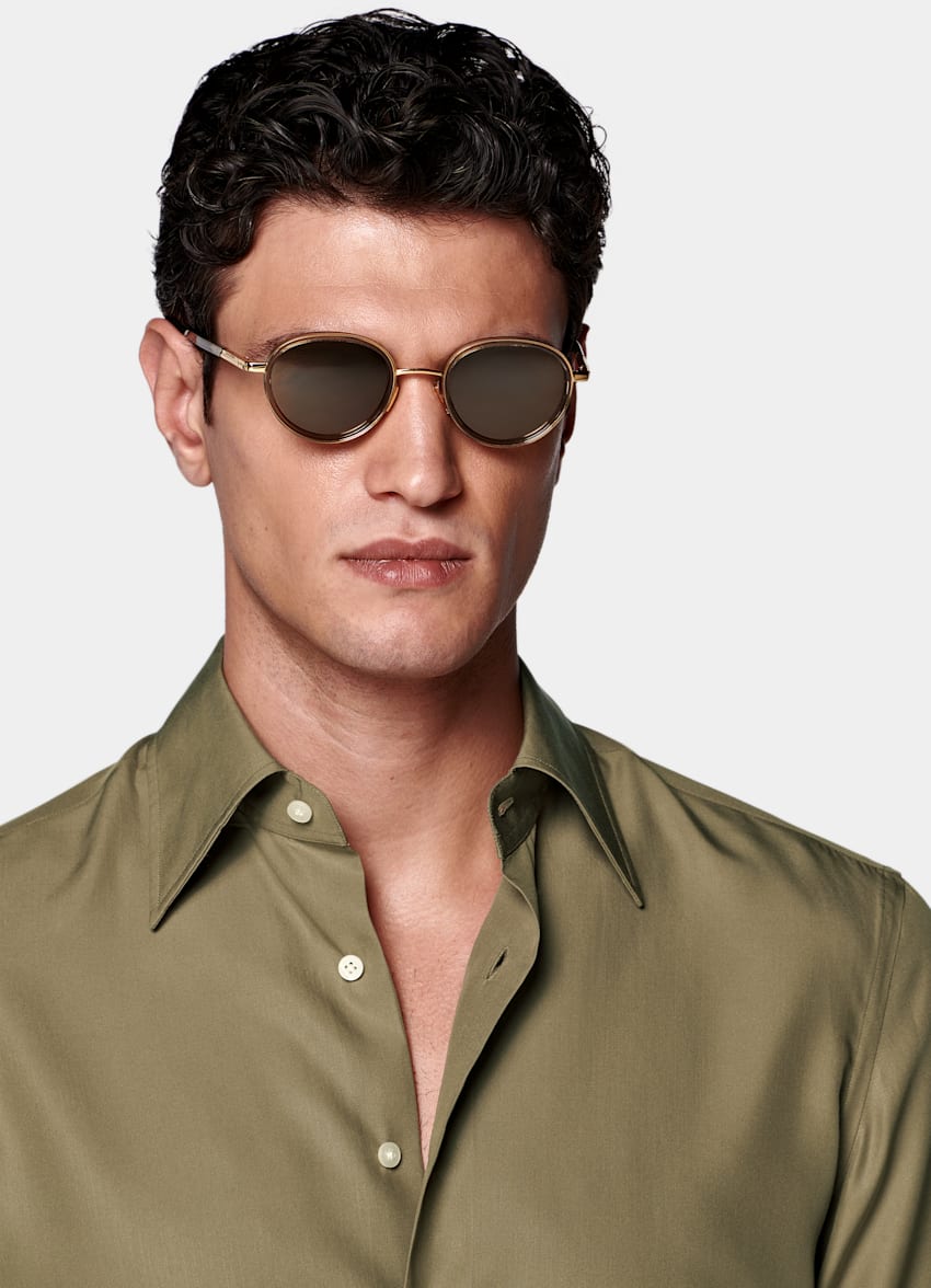 SUITSUPPLY Lyocell by Sidogras, Spain Green Lyocell Shirt
