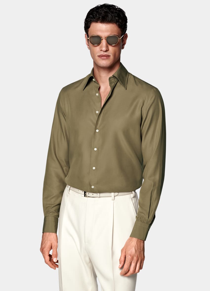 SUITSUPPLY Lyocell by Sidogras, Spain Green Lyocell Shirt