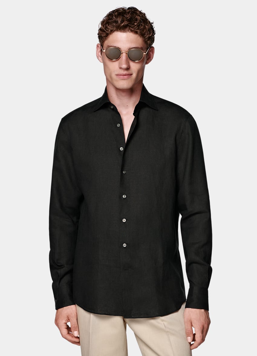 SUITSUPPLY Pure Linen - Albini, Italie Black Linen Shirt