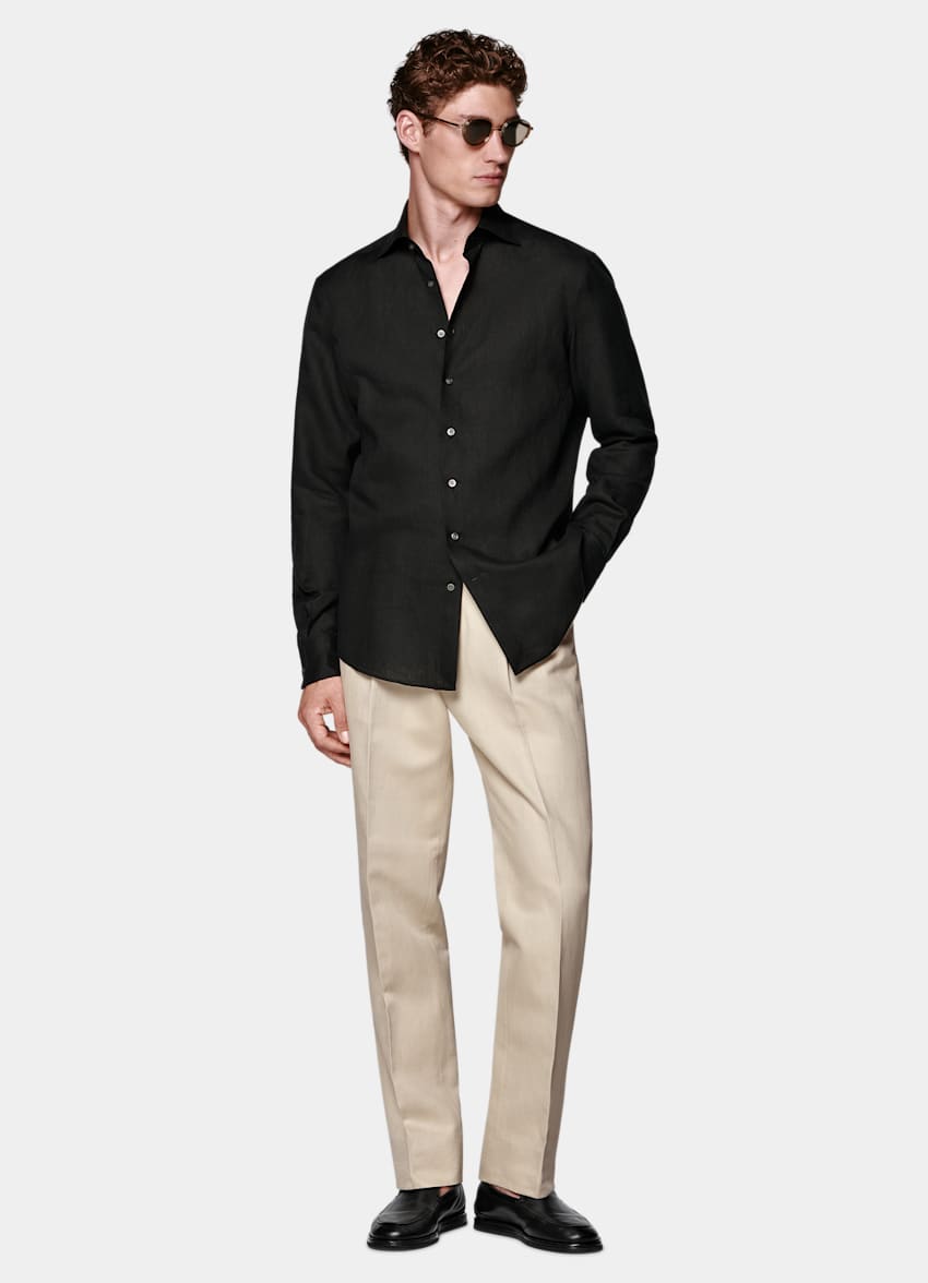 SUITSUPPLY Pure Linen - Albini, Italie Black Linen Shirt