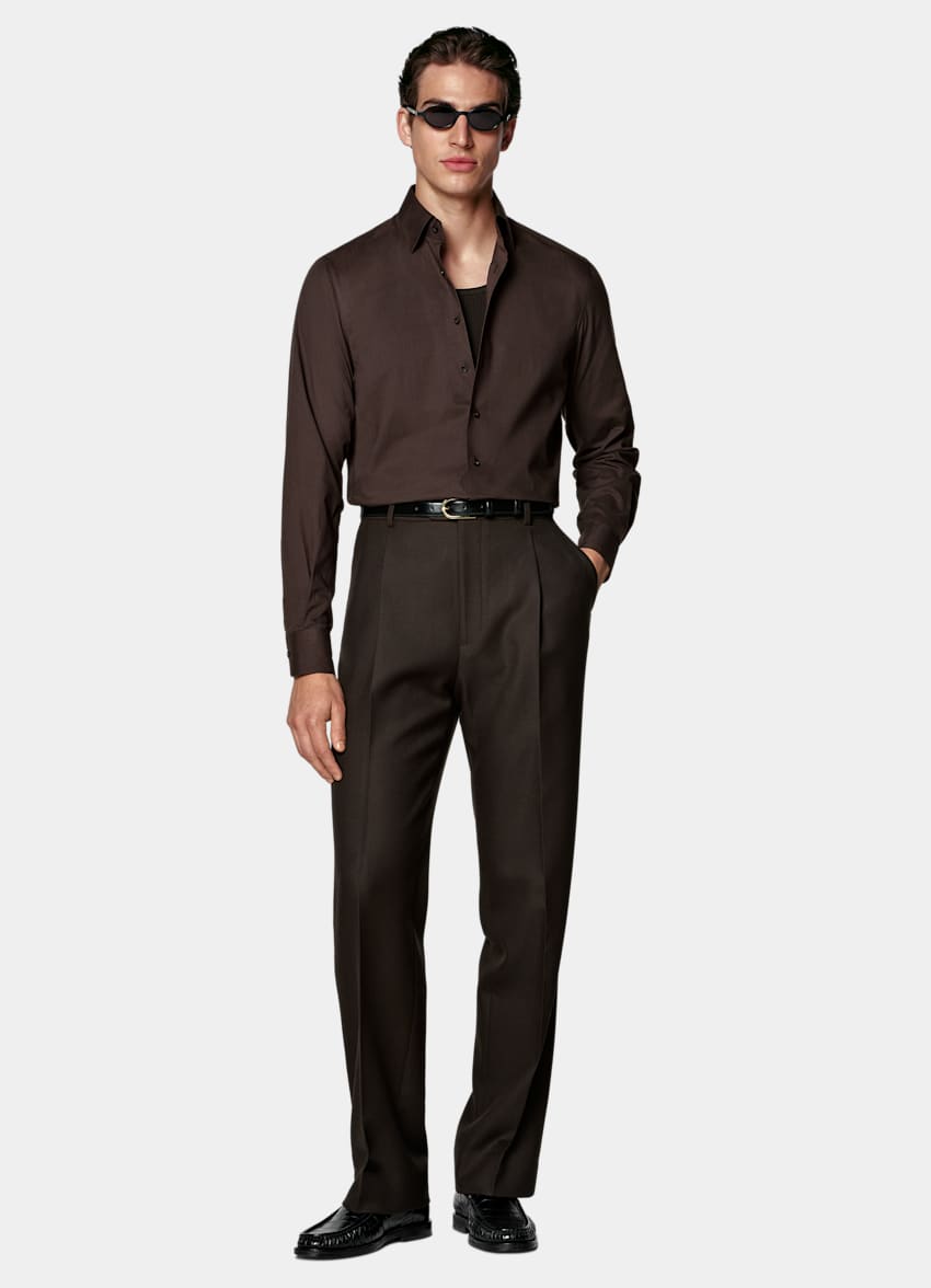 SUITSUPPLY Egyptian Cotton by Albini, Italy Dark Brown Cotton Shirt