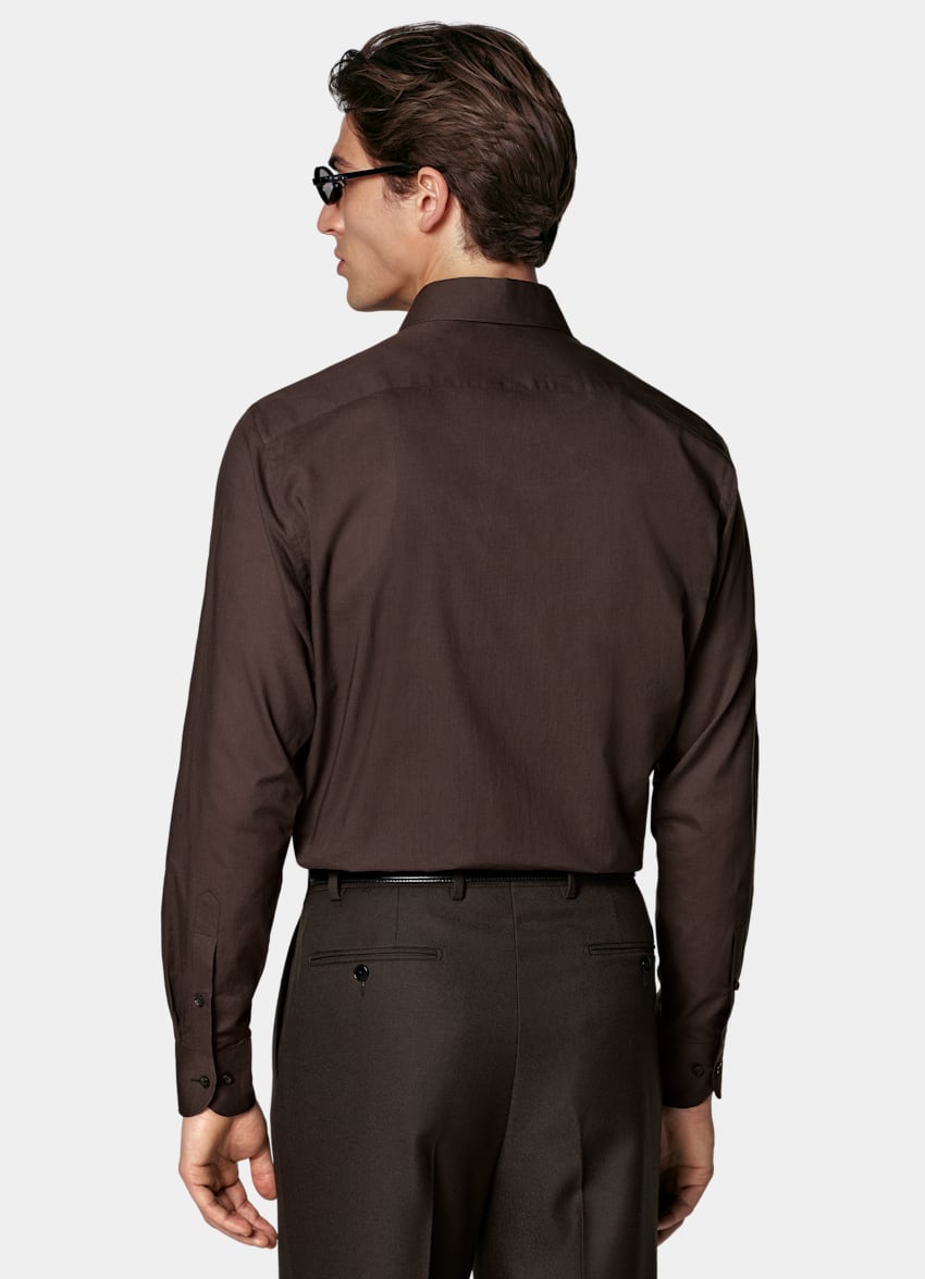 SUITSUPPLY Egyptian Cotton by Albini, Italy Dark Brown Cotton Shirt