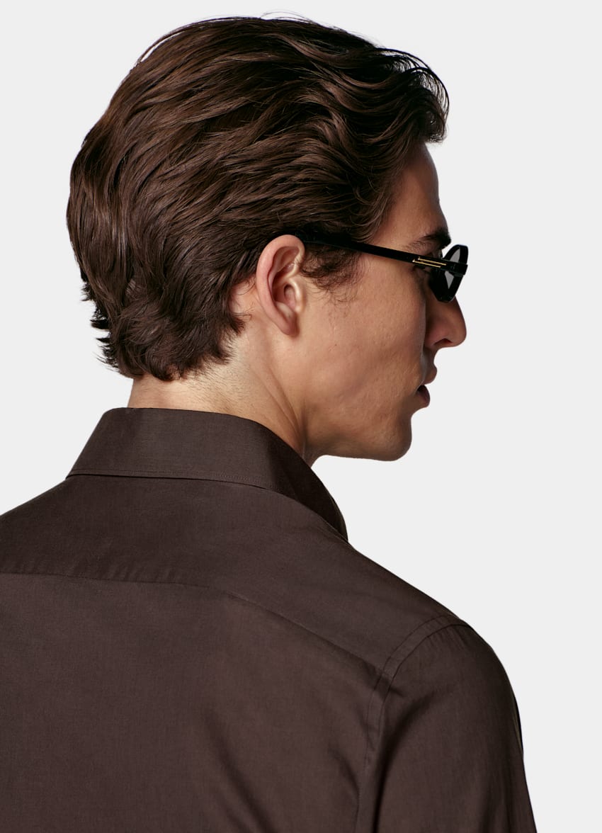 SUITSUPPLY Egyptian Cotton by Albini, Italy Dark Brown Cotton Shirt