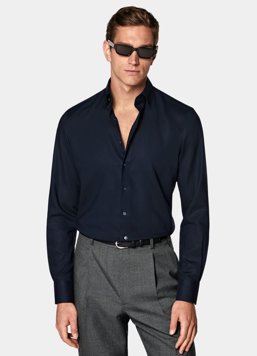 SUITSUPPLY Lyocell by Testa 1919 Srl, Italy Navy Lyocell Shirt