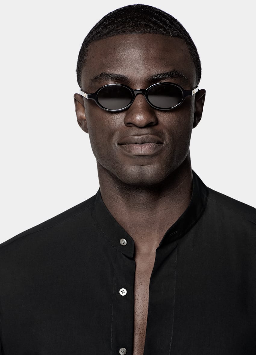 SUITSUPPLY Lyocell Silk by Albini, Italy Black Lyocell SIlk Shirt