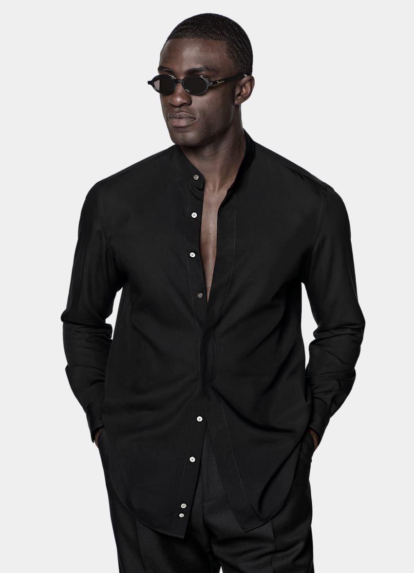 SUITSUPPLY Lyocell Silk by Albini, Italy Black Lyocell SIlk Shirt