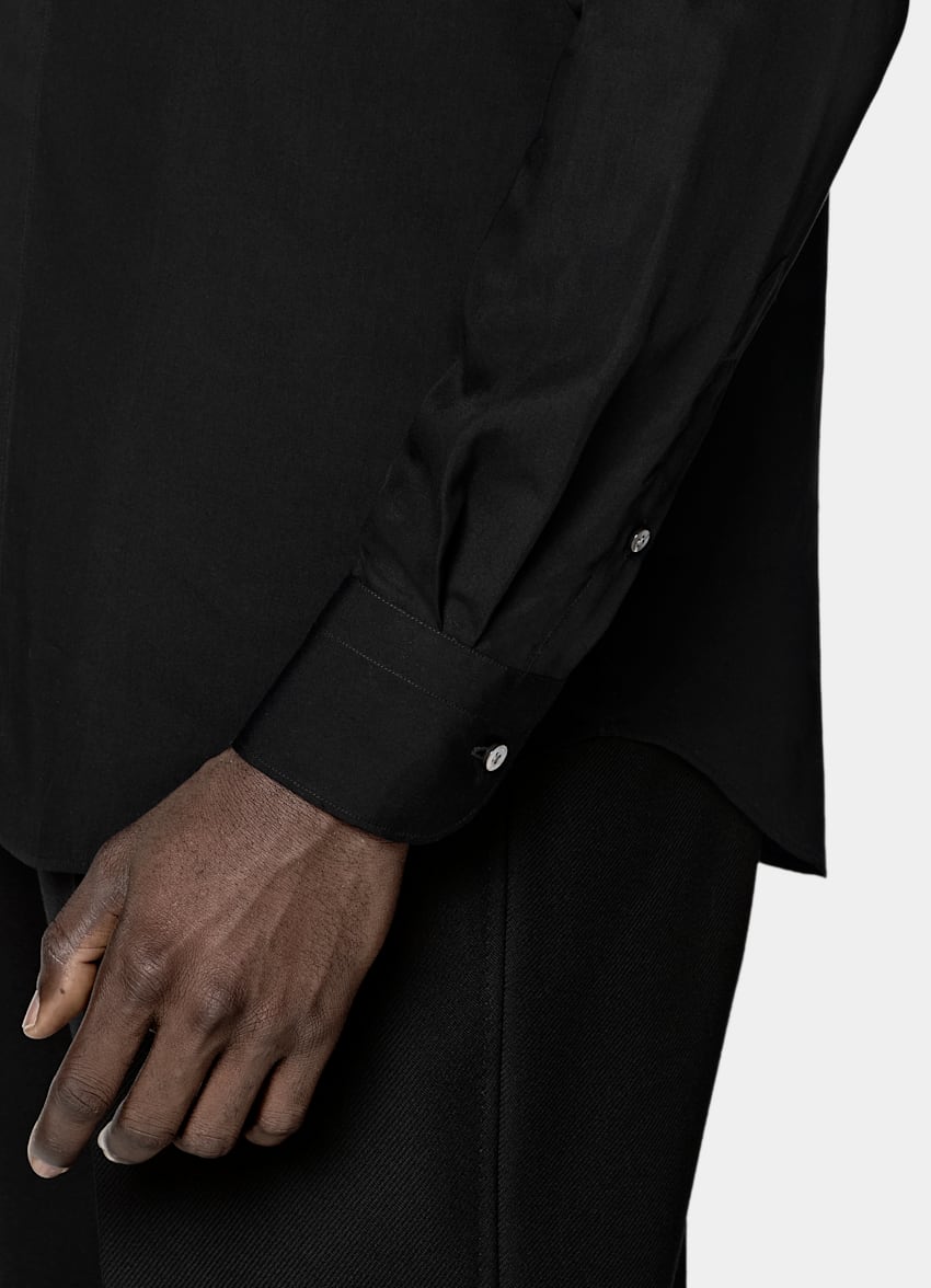 SUITSUPPLY Lyocell Silk by Albini, Italy Black Lyocell SIlk Shirt