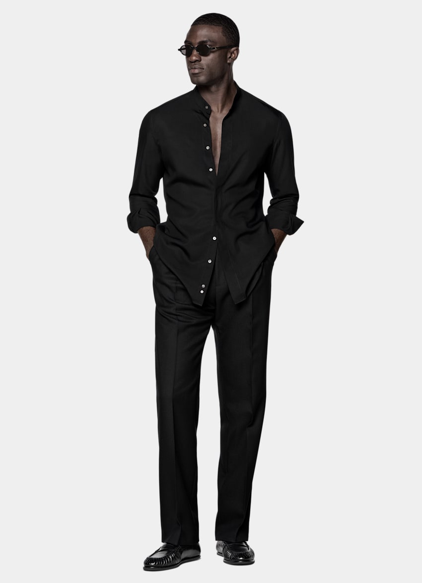 SUITSUPPLY Lyocell Silk by Albini, Italy Black Lyocell SIlk Shirt