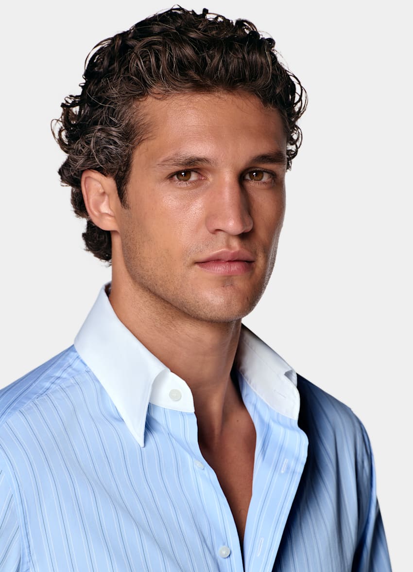 SUITSUPPLY Coton &eacute;gyptien - Thomas Mason, Italie Chemise &agrave; col &agrave; point rayures bleu clair