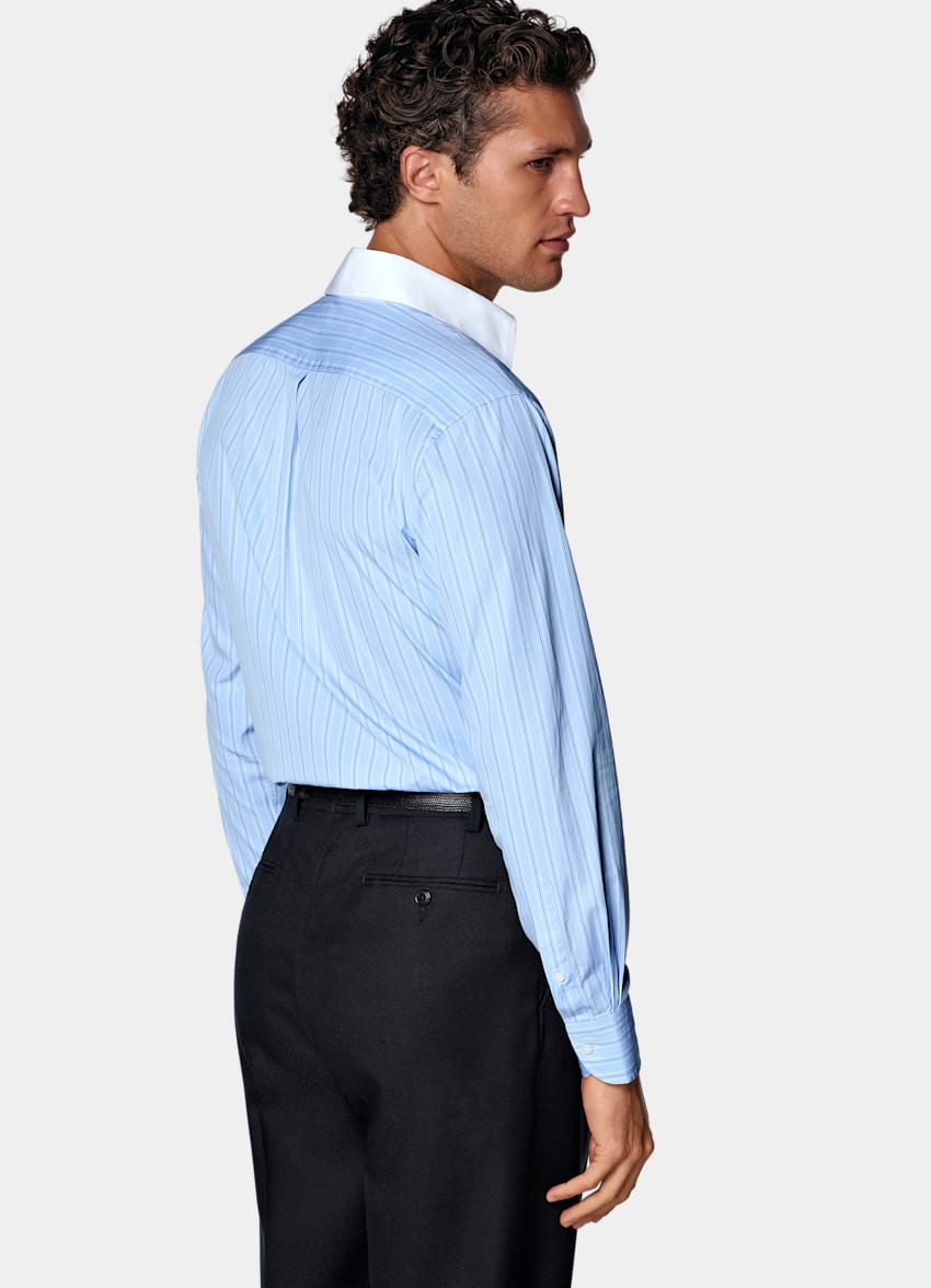 SUITSUPPLY Coton &eacute;gyptien - Thomas Mason, Italie Chemise &agrave; col &agrave; point rayures bleu clair