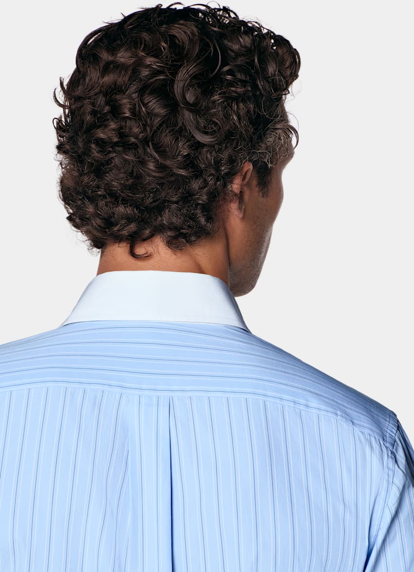 SUITSUPPLY Coton &eacute;gyptien - Thomas Mason, Italie Chemise &agrave; col &agrave; point rayures bleu clair
