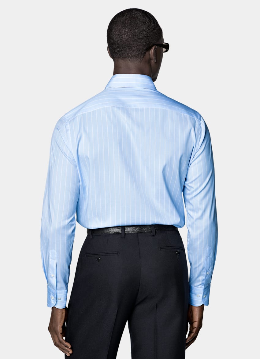 SUITSUPPLY Egyptian Cotton by Albini, Italy Light Blue Striped Classic Collar Shirt
