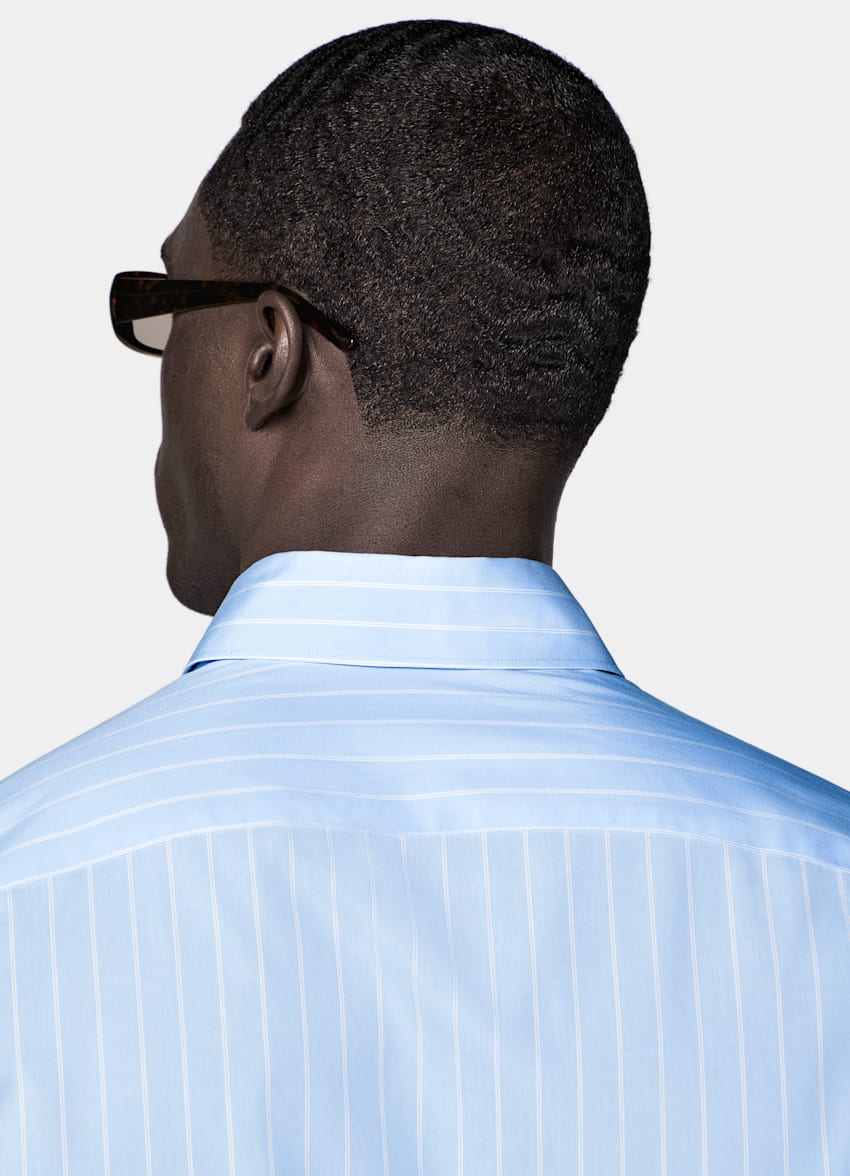 SUITSUPPLY Egyptian Cotton by Albini, Italy Light Blue Striped Classic Collar Shirt