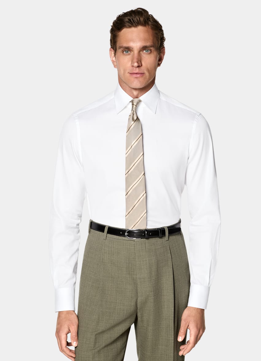 SUITSUPPLY Cotton Silk by Thomas Mason, Italy White Classic Collar Shirt